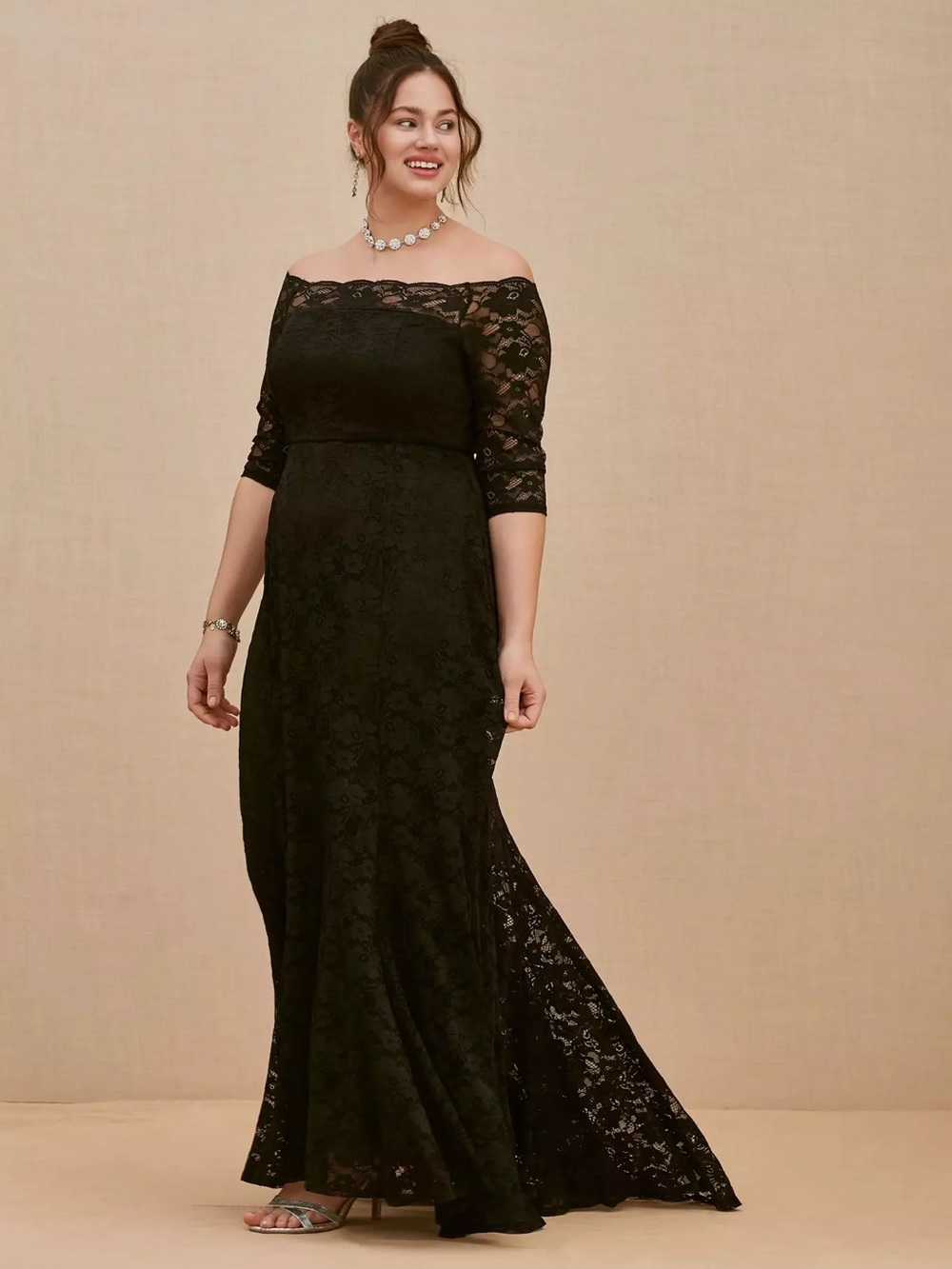torrid 26 plus Black Off-Shoulder Lace Evening Gown